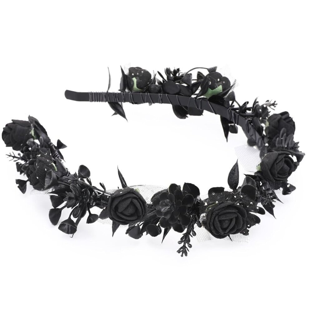 Black Floral Headpiece Women's Lace Foam Rose Headband Hair Accessory
